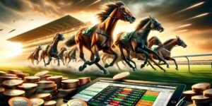 Digital horse racing scene with betting odds and coins symbolising a racing maximiser strategy