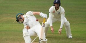Batsman evades a short delivery during Test match, a key moment for live betting in cricket