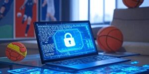 Laptop with digital padlock symbol representing cybersecurity risks in online betting.